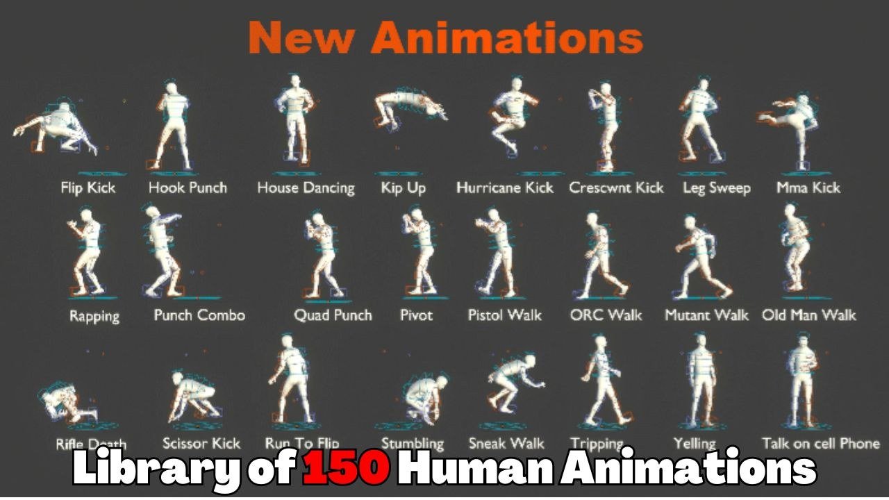 A sample of the 150 animations in Auto-Rig Pro Animation Library, including walk cycles, kicks and combat moves