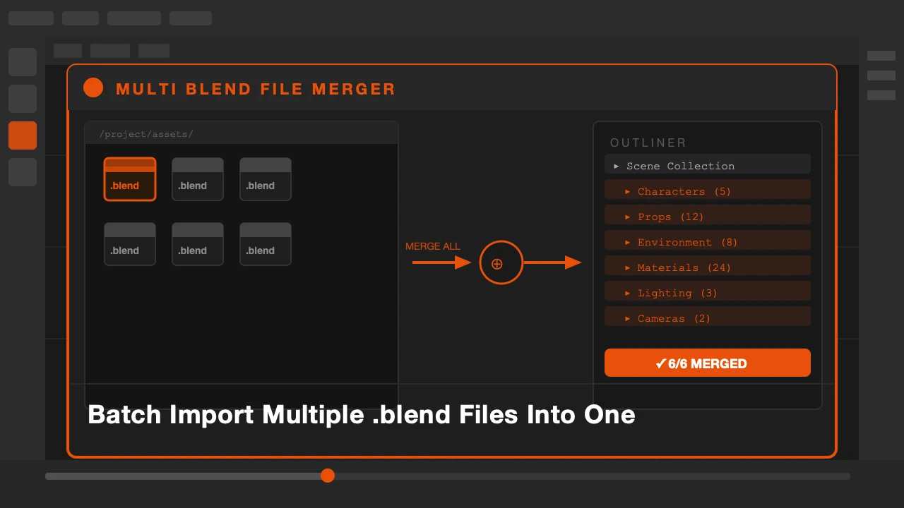 Multi Blend File Merger — batch import blend files