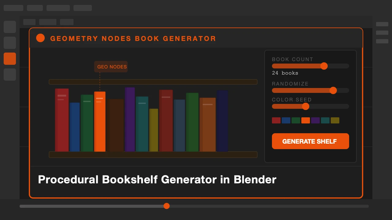 Geometry Nodes Book Generator — procedural bookshelf Blender