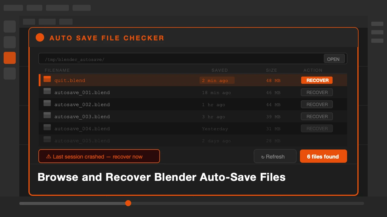 Auto Save File Checker — recover Blender temp files