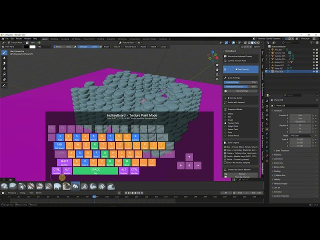 Blender has 759 shortcuts and no visual reference. HotkeyBoard puts all of them live in your viewport.