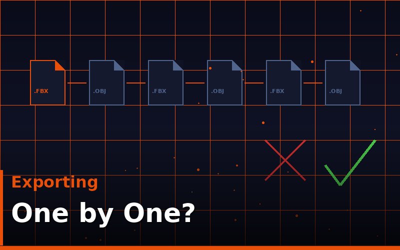 Blender export menu showing objects being exported one by one — the slow way