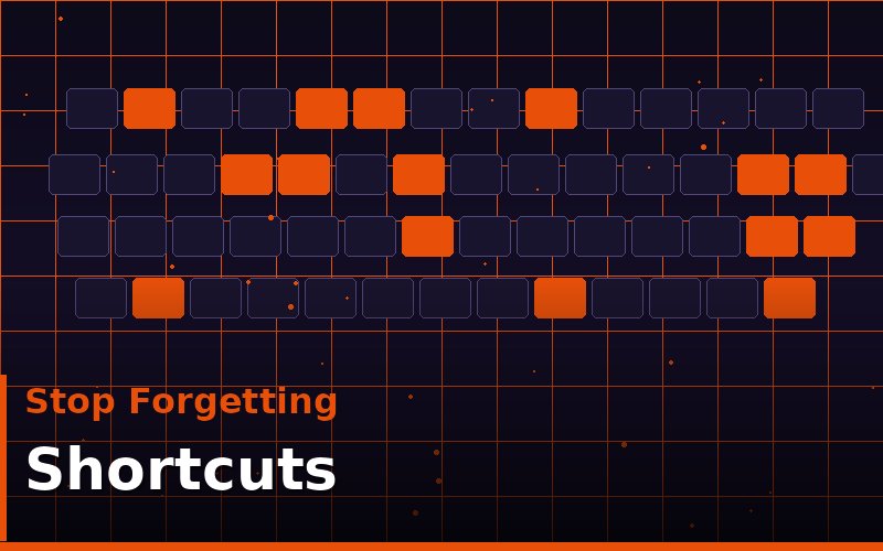 Blender keyboard with highlighted shortcut keys illustrating why shortcuts are hard to learn